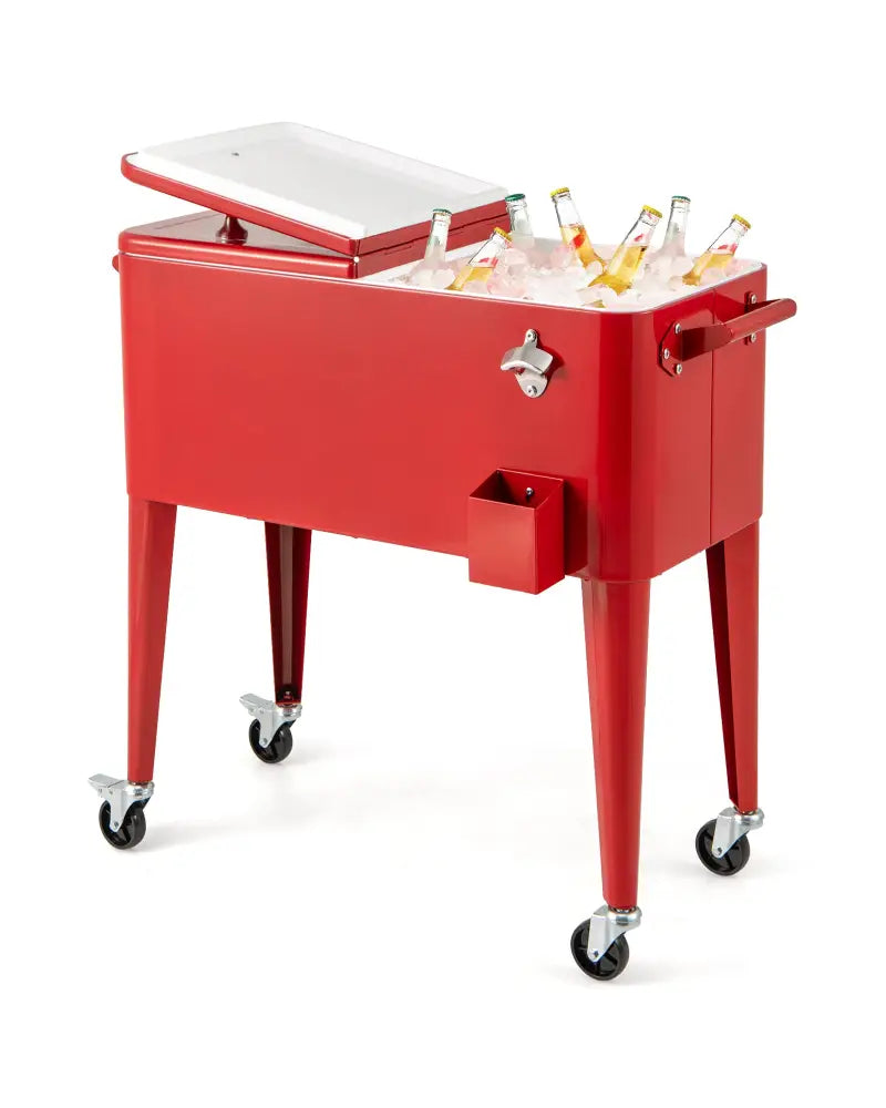 Red Portable Outdoor Patio Cooler Cart - Red - Coolers