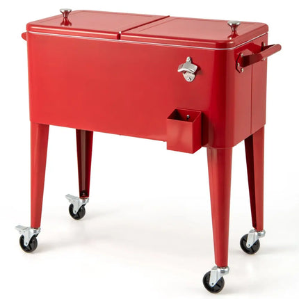 Red Portable Outdoor Patio Cooler Cart - Red - Coolers