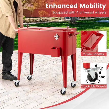 Red Portable Outdoor Patio Cooler Cart - Red - Coolers