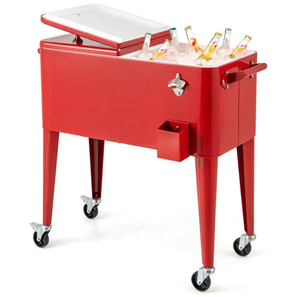 Red Portable Outdoor Patio Cooler Cart - Red - Coolers