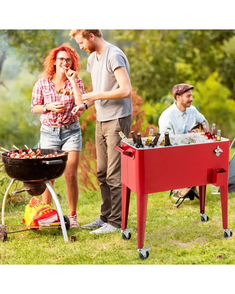 Red Portable Outdoor Patio Cooler Cart - Red - Coolers