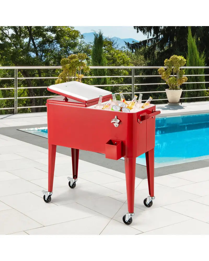 Red Portable Outdoor Patio Cooler Cart - Red - Coolers
