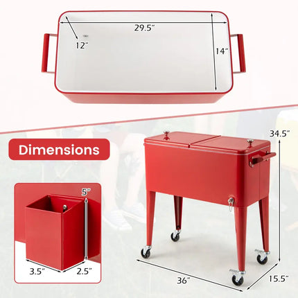 Red Portable Outdoor Patio Cooler Cart - Red - Coolers