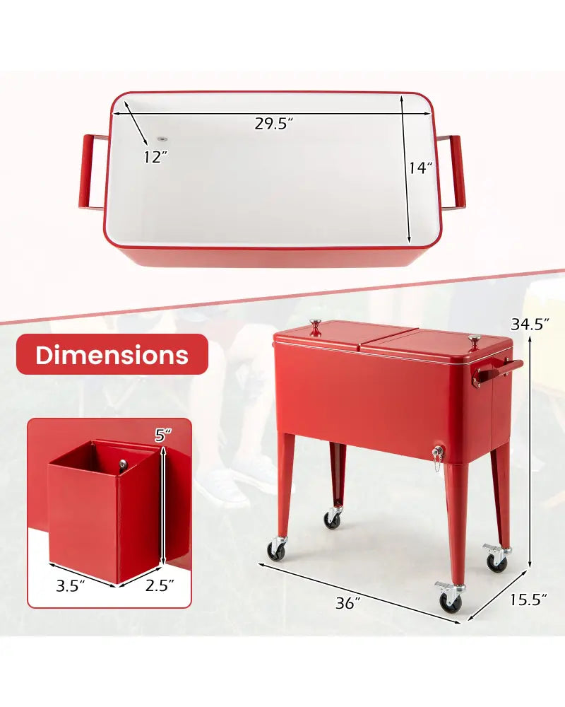 Red Portable Outdoor Patio Cooler Cart - Red - Coolers