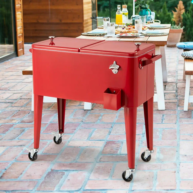 Red Portable Outdoor Patio Cooler Cart - Red - Coolers
