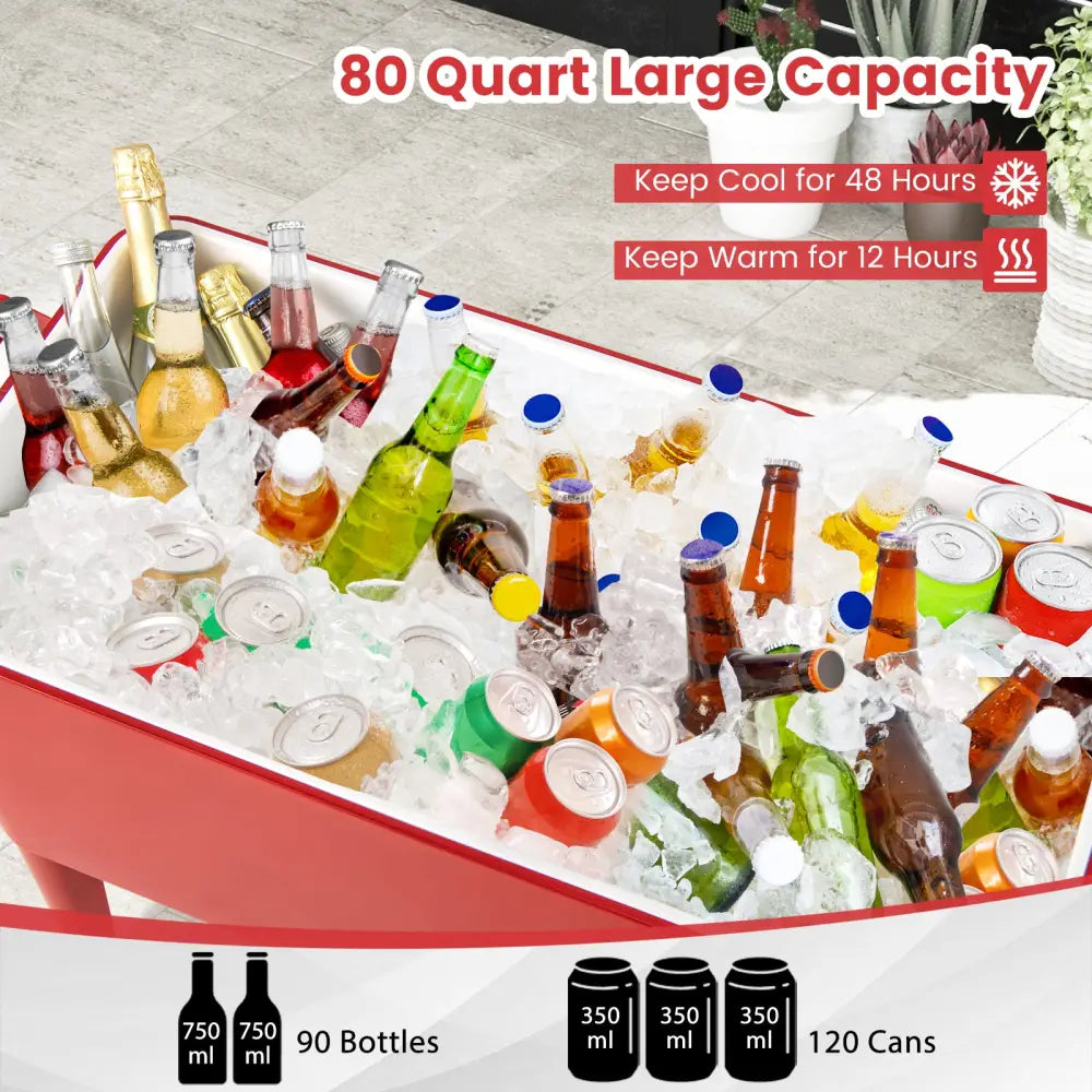 Red Portable Outdoor Patio Cooler Cart - Red - Coolers