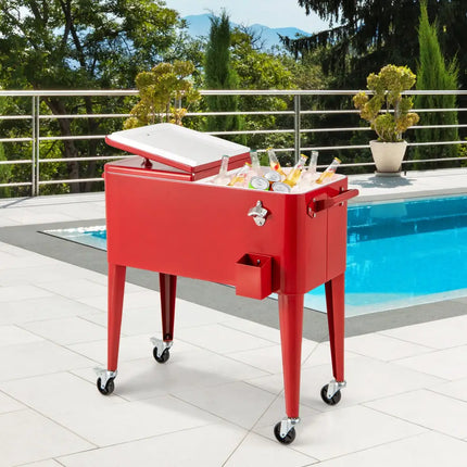 Red Portable Outdoor Patio Cooler Cart - Red - Coolers