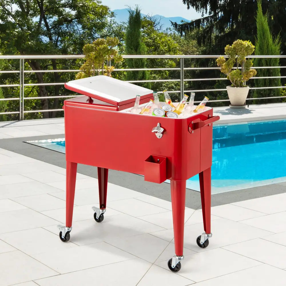 Red Portable Outdoor Patio Cooler Cart - Red - Coolers