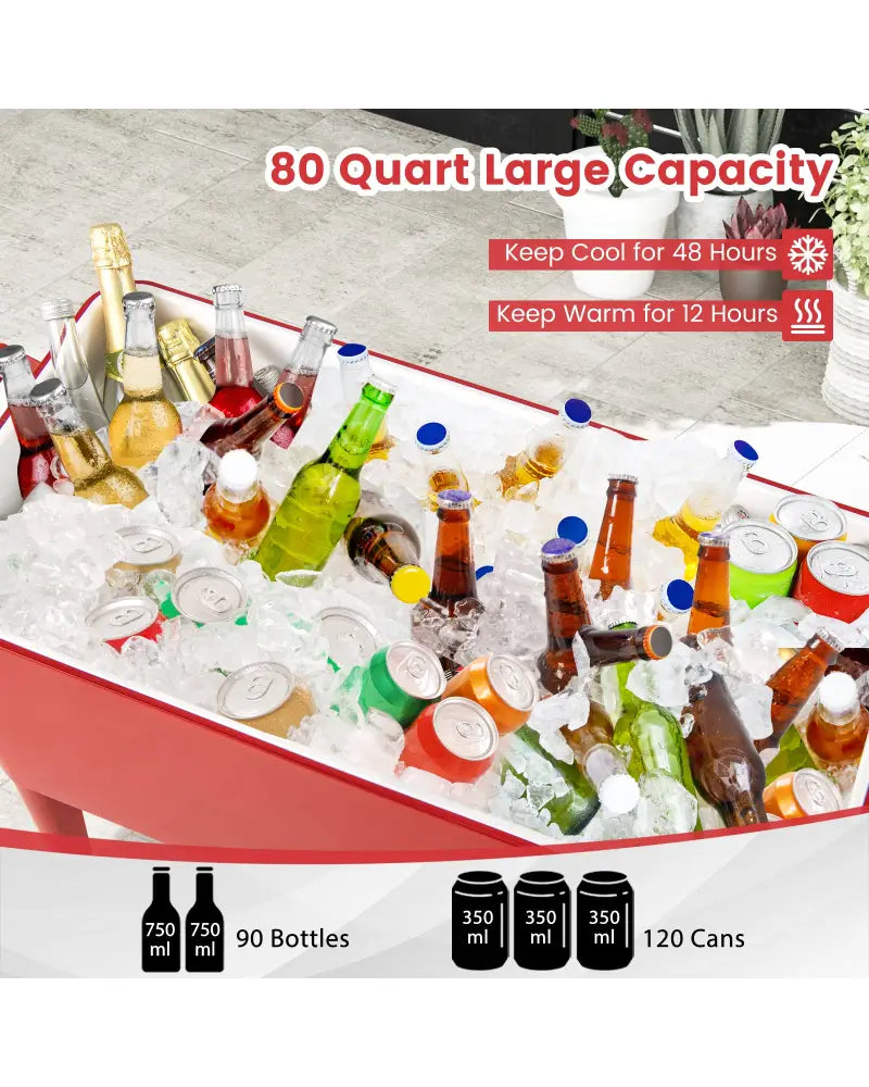 Red Portable Outdoor Patio Cooler Cart - Red - Coolers