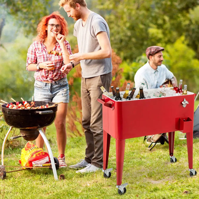 Red Portable Outdoor Patio Cooler Cart - Red - Coolers