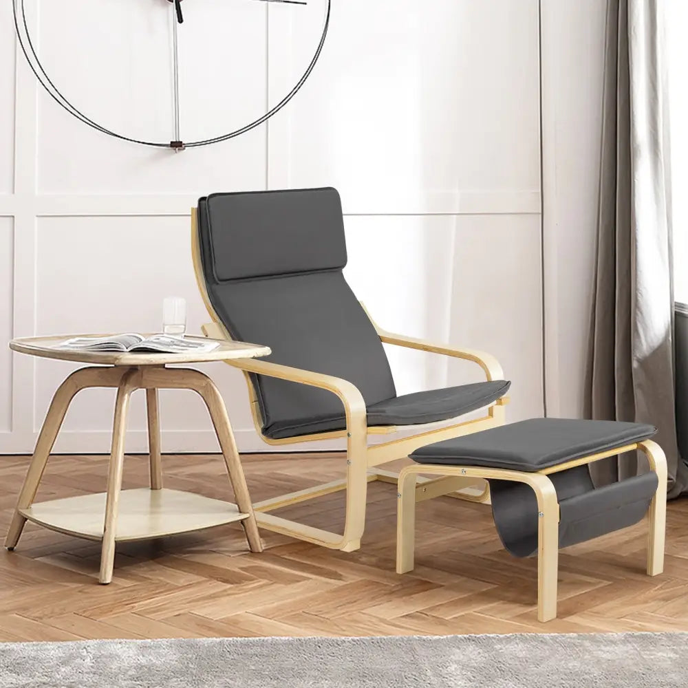 Relax Bentwood Lounge Chair Set with Magazine Rack-Gray - Gray - Accent Chairs