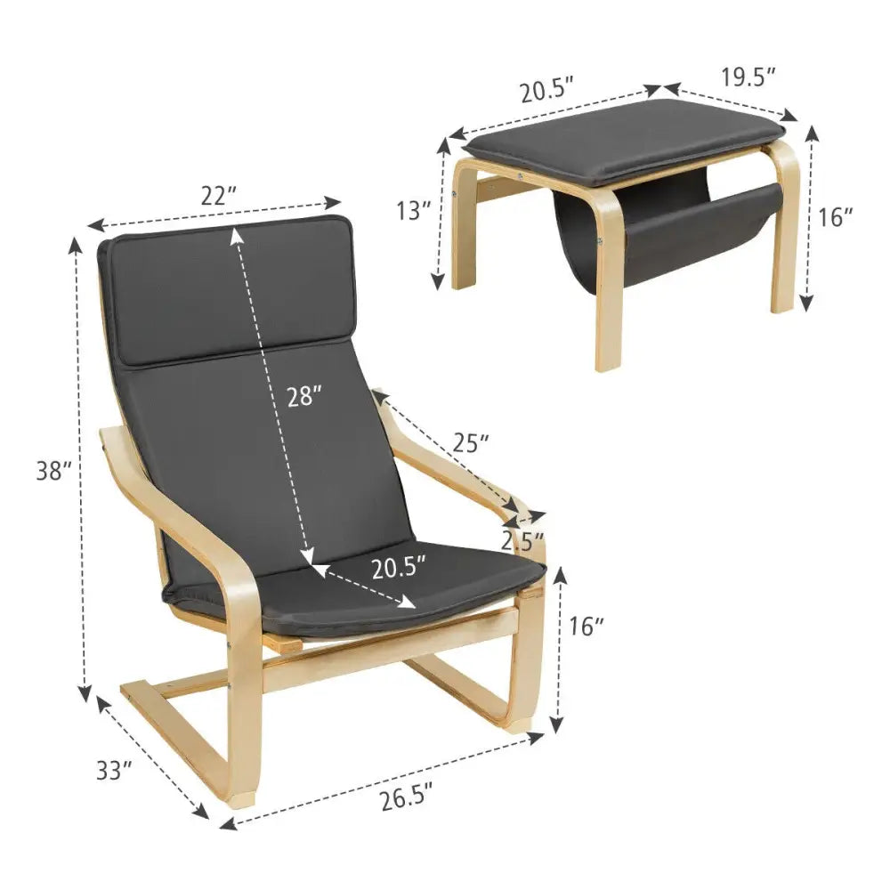 Relax Bentwood Lounge Chair Set with Magazine Rack-Gray - Gray - Accent Chairs