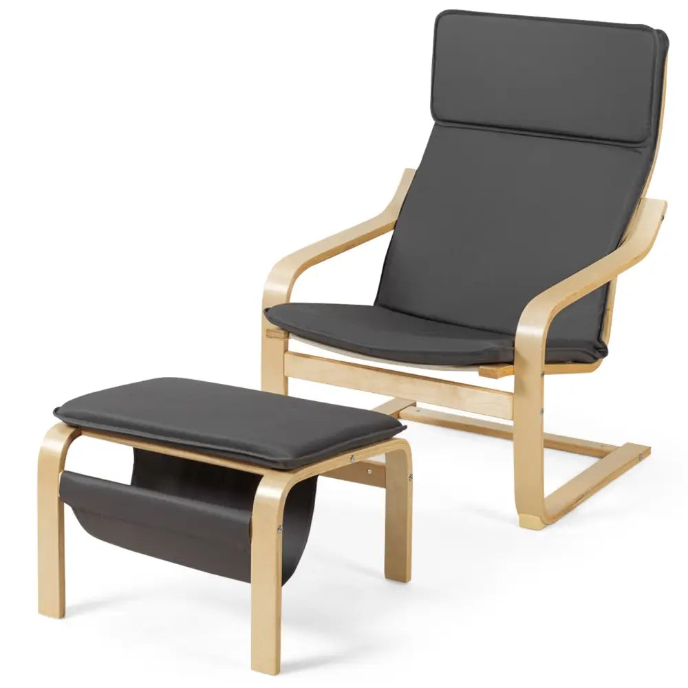 Relax Bentwood Lounge Chair Set with Magazine Rack-Gray - Gray - Accent Chairs