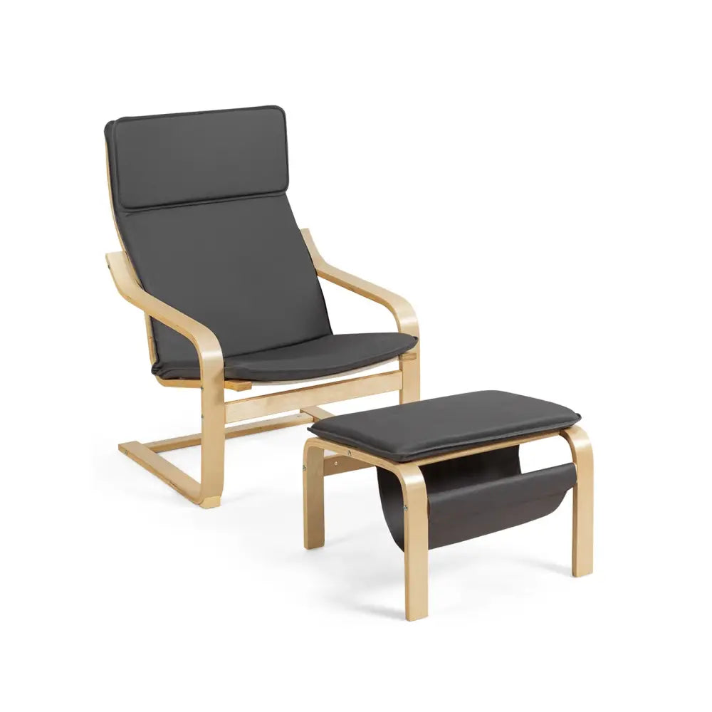 Relax Bentwood Lounge Chair Set with Magazine Rack-Gray - Gray - Accent Chairs