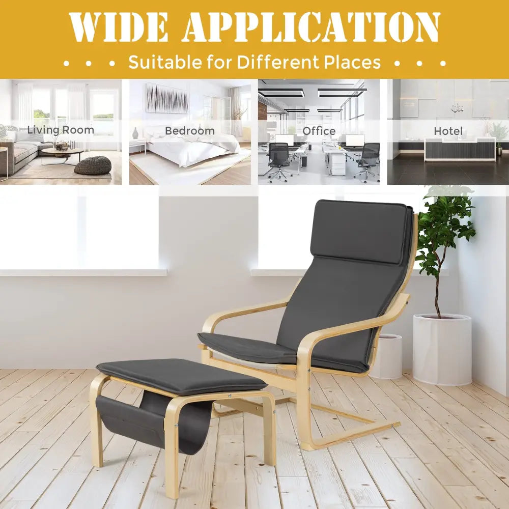 Relax Bentwood Lounge Chair Set with Magazine Rack-Gray - Gray - Accent Chairs