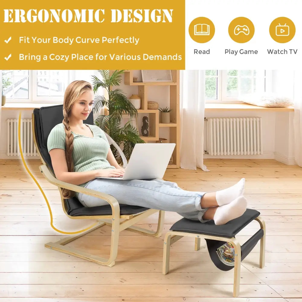 Relax Bentwood Lounge Chair Set with Magazine Rack-Gray - Gray - Accent Chairs