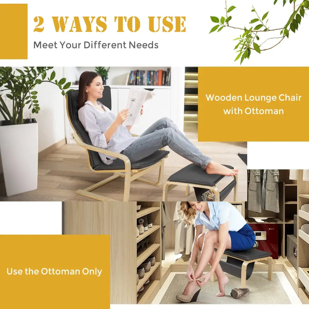 Relax Bentwood Lounge Chair Set with Magazine Rack-Gray - Gray - Accent Chairs