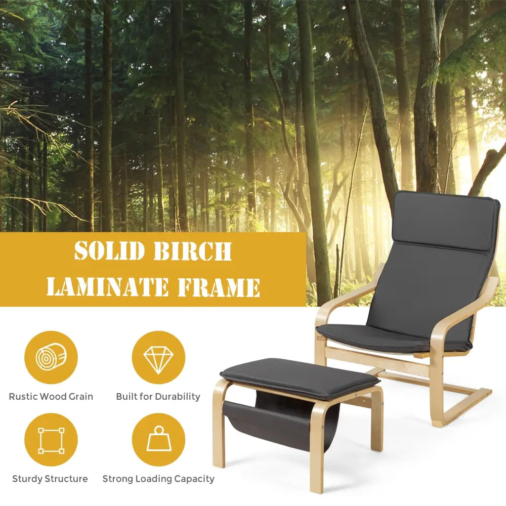 Relax Bentwood Lounge Chair Set with Magazine Rack-Gray - Gray - Accent Chairs