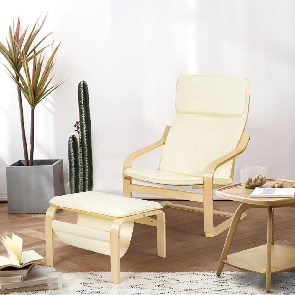Relax Bentwood Lounge Chair Set with Magazine Rack-White - White - Accent Chairs