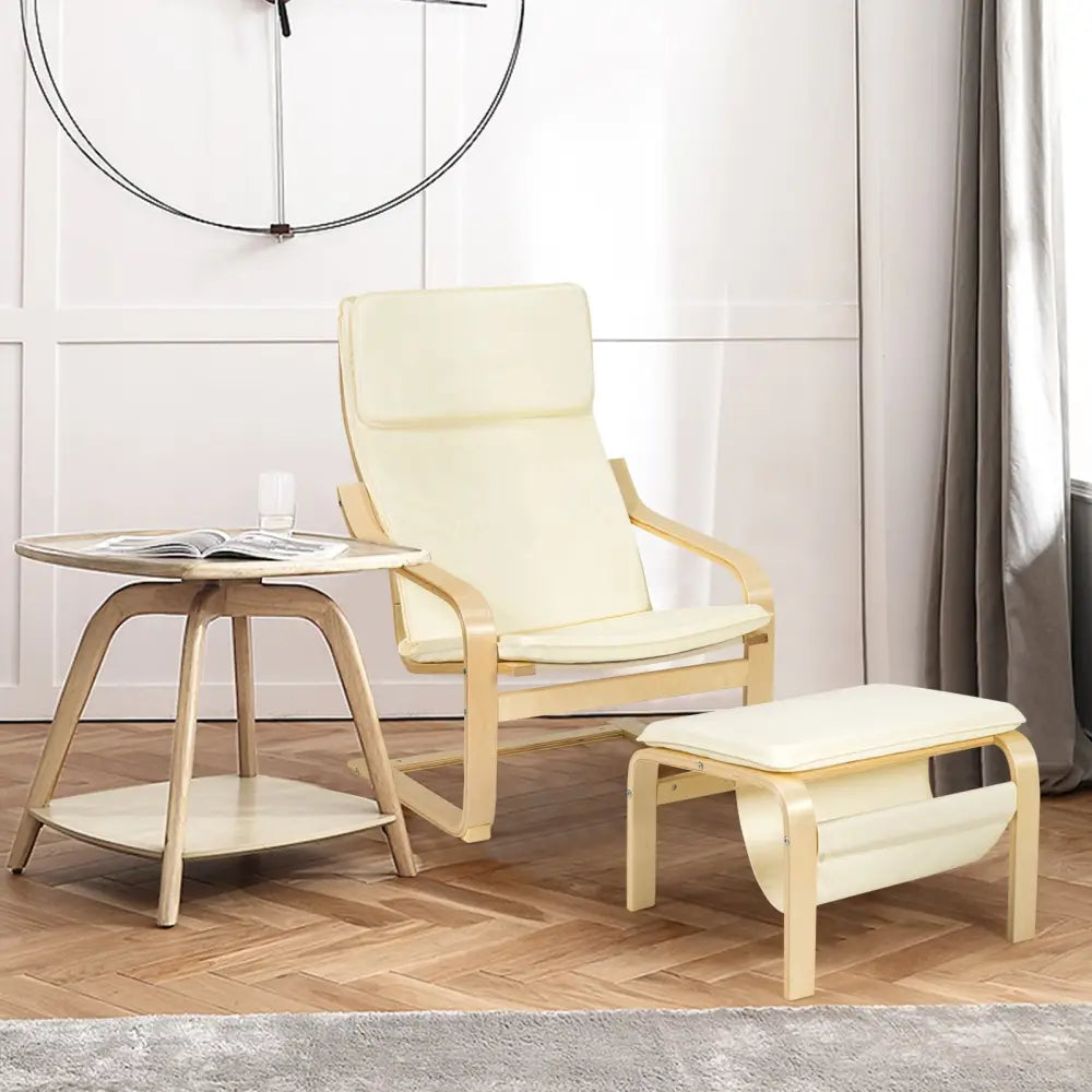 Relax Bentwood Lounge Chair Set with Magazine Rack-White - White - Accent Chairs