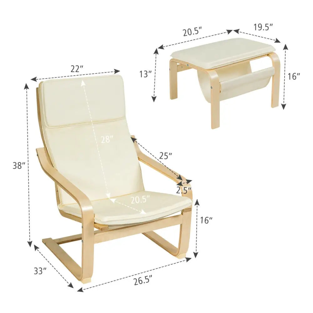 Relax Bentwood Lounge Chair Set with Magazine Rack-White - White - Accent Chairs