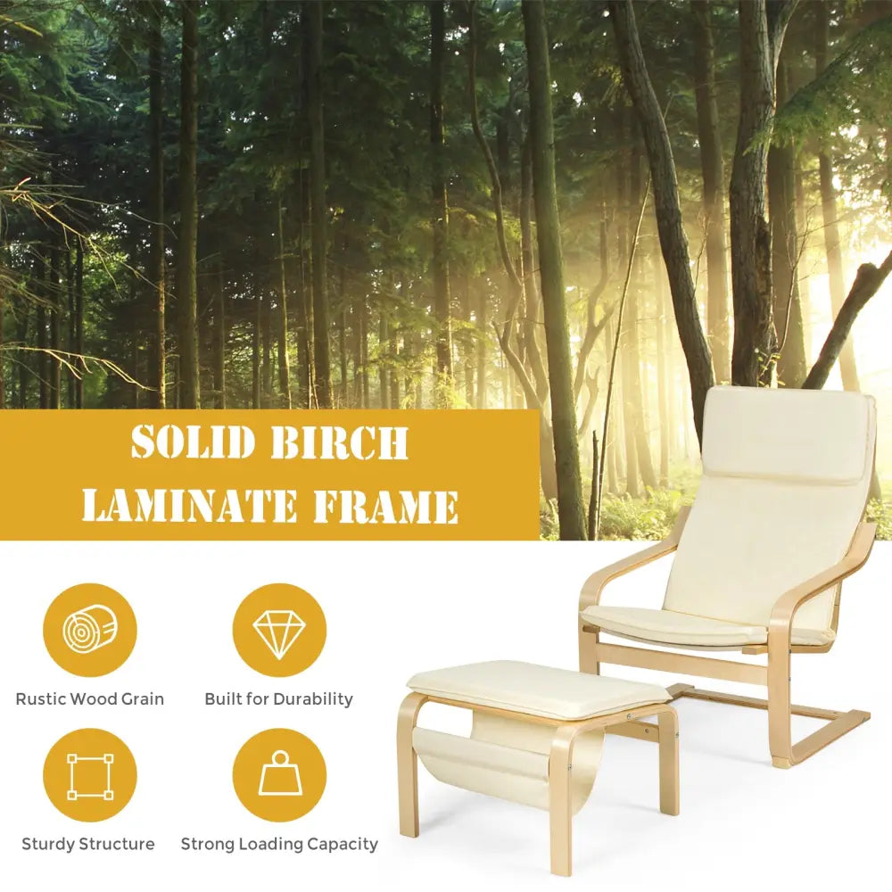Relax Bentwood Lounge Chair Set with Magazine Rack-White - White - Accent Chairs
