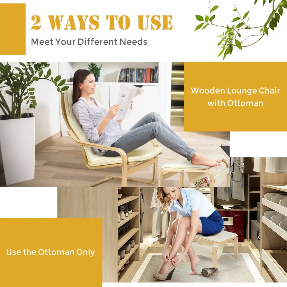 Relax Bentwood Lounge Chair Set with Magazine Rack-White - White - Accent Chairs