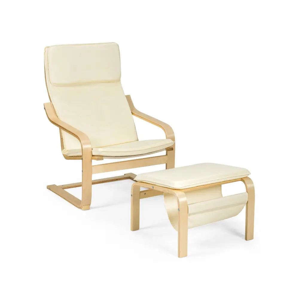 Relax Bentwood Lounge Chair Set with Magazine Rack-White - White - Accent Chairs