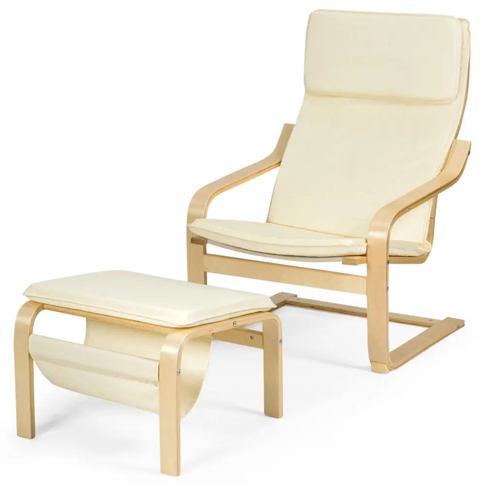 Relax Bentwood Lounge Chair Set with Magazine Rack-White - White - Accent Chairs