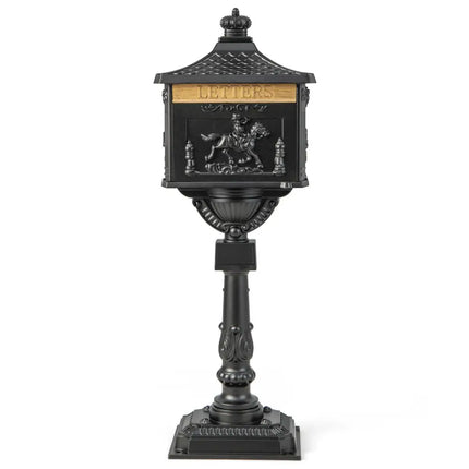 Retro Cast Aluminum Mailbox Security Postal Letter Box with Baffle Door-Black - Black - Outdoor Decor