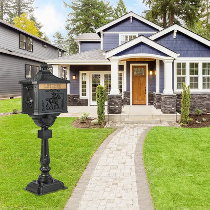 Retro Cast Aluminum Mailbox Security Postal Letter Box with Baffle Door-Black - Black - Outdoor Decor