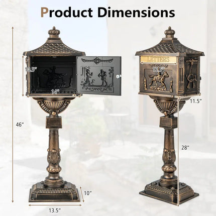 Retro Cast Aluminum Mailbox Security Postal Letter Box with Baffle Door-Bronze - Bronze - Outdoor Decor