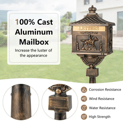 Retro Cast Aluminum Mailbox Security Postal Letter Box with Baffle Door-Bronze - Bronze - Outdoor Decor