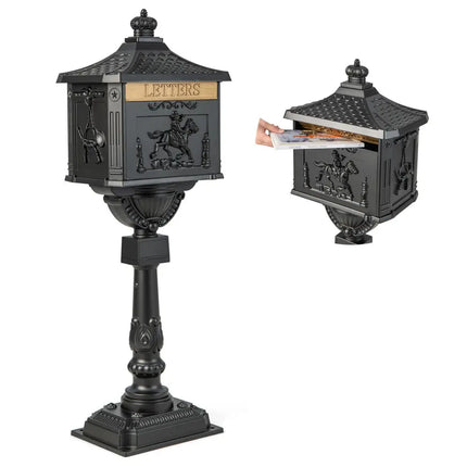 Retro Cast Aluminum Mailbox Security Postal Letter Box with Baffle Door-Black - Black - Outdoor Decor