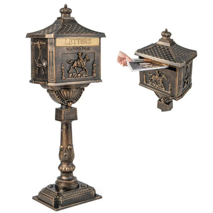 Retro Cast Aluminum Mailbox Security Postal Letter Box with Baffle Door-Bronze - Bronze - Outdoor Decor