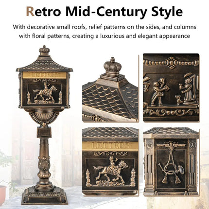 Retro Cast Aluminum Mailbox Security Postal Letter Box with Baffle Door-Bronze - Bronze - Outdoor Decor