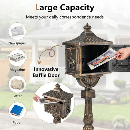 Retro Cast Aluminum Mailbox Security Postal Letter Box with Baffle Door-Bronze - Bronze - Outdoor Decor
