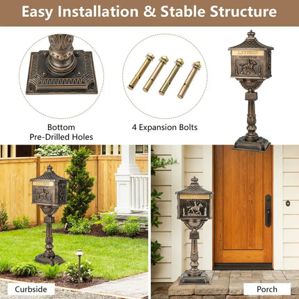 Retro Cast Aluminum Mailbox Security Postal Letter Box with Baffle Door-Bronze - Bronze - Outdoor Decor