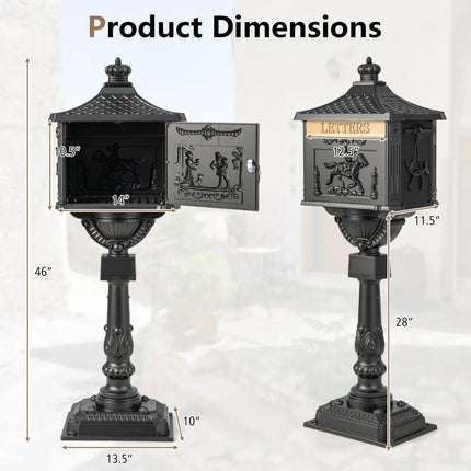 Retro Cast Aluminum Mailbox Security Postal Letter Box with Baffle Door-Black - Black - Outdoor Decor