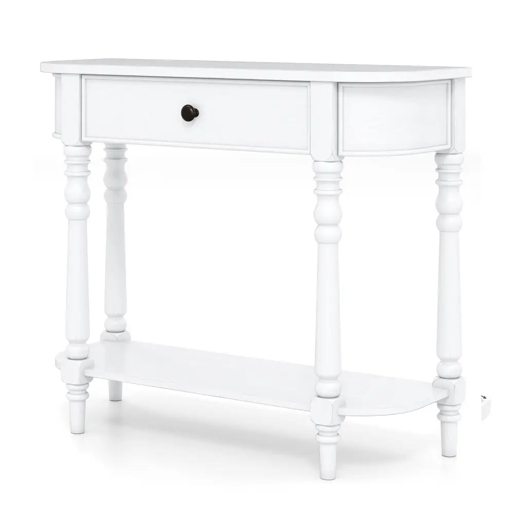 Retro Console Table 36’’L Wooden 2-Tier Narrow Behind Couch Foyer Table-White - White - Console Tables
