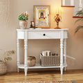 Retro Console Table 36’’L Wooden 2-Tier Narrow Behind Couch Foyer Table-White - White - Console Tables