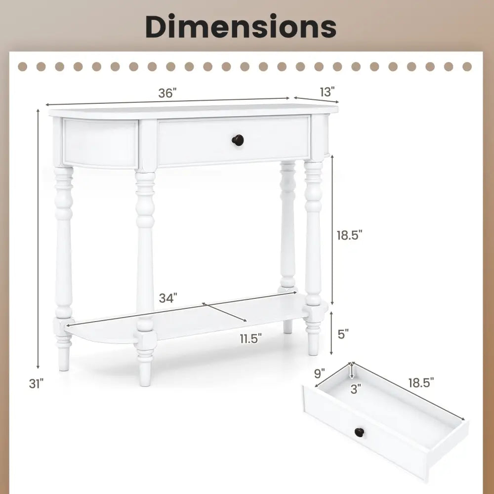 Retro Console Table 36’’L Wooden 2-Tier Narrow Behind Couch Foyer Table-White - White - Console Tables