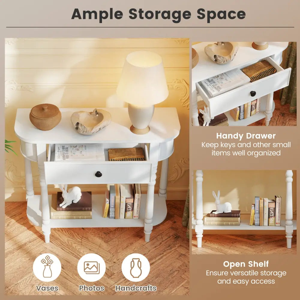 Retro Console Table 36’’L Wooden 2-Tier Narrow Behind Couch Foyer Table-White - White - Console Tables
