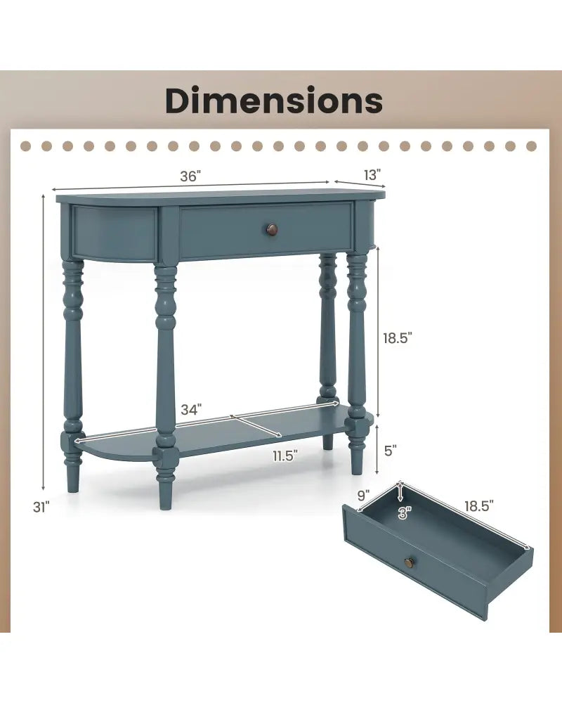 Retro Console Table36’’L Wooden 2-Tier Narrow Behind Couch Foyer Table-Blue - Blue - Console Tables
