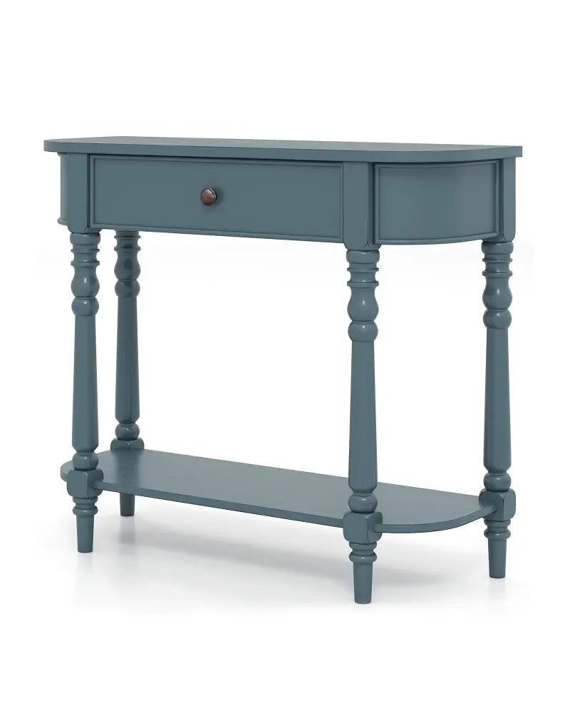 Retro Console Table36’’L Wooden 2-Tier Narrow Behind Couch Foyer Table-Blue - Blue - Console Tables