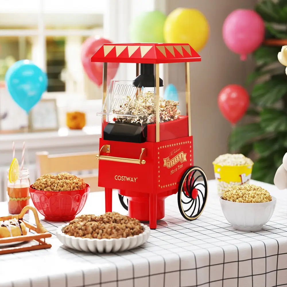 Retro Hot Air Popcorn Maker 1200W with Kernel Measuring Cup-Red - Red - Small Appliances