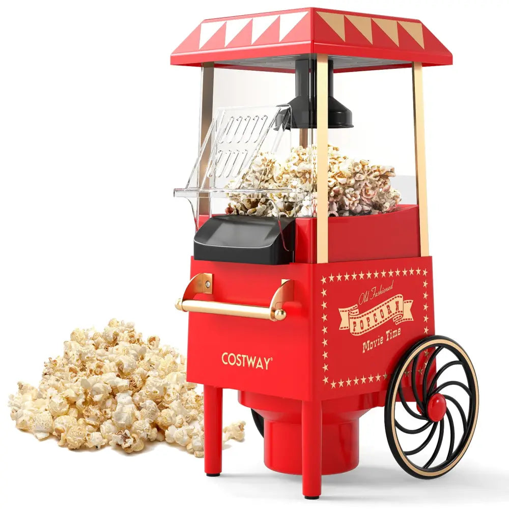 Retro Hot Air Popcorn Maker 1200W with Kernel Measuring Cup-Red - Red - Small Appliances