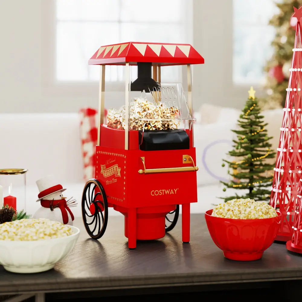 Retro Hot Air Popcorn Maker 1200W with Kernel Measuring Cup-Red - Red - Small Appliances