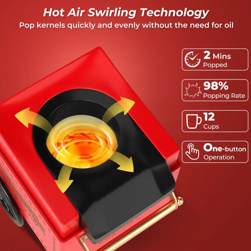 Retro Hot Air Popcorn Maker 1200W with Kernel Measuring Cup-Red - Red - Small Appliances
