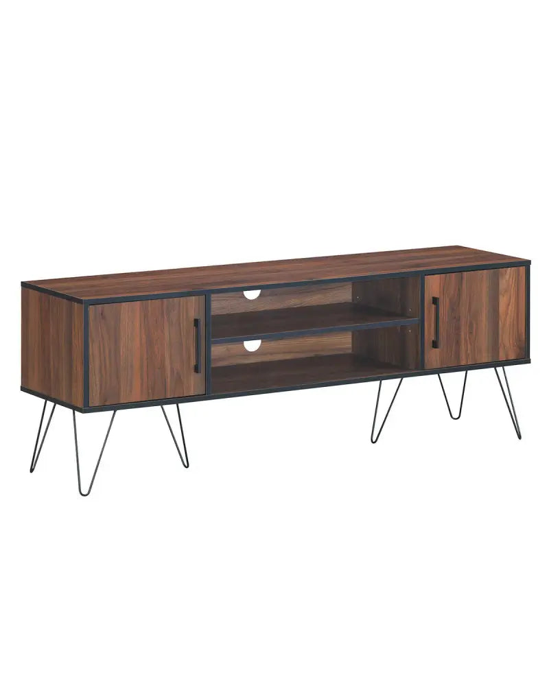 Retro Modern TV Stand with 6 Metal Legs for TVs up to 65 Inch with 2 Cable Holes - Walnut - Entertainment Centers & TV